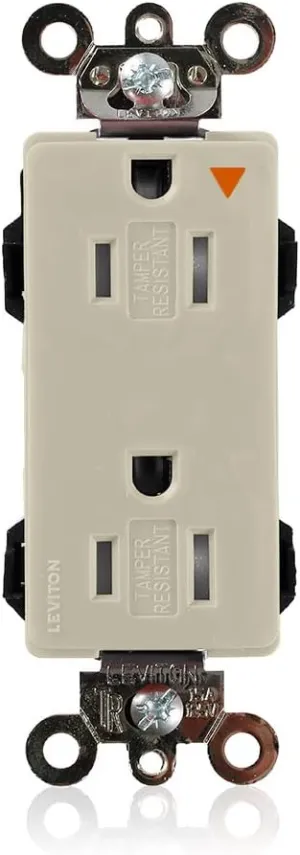 Leviton MT162-IGI Decora Plus Industrial Grade Duplex Receptacle, Tamper-Resistant, Isolated Ground, 15 Amp 125 Volt, Lev-Lok Modular, Ivory