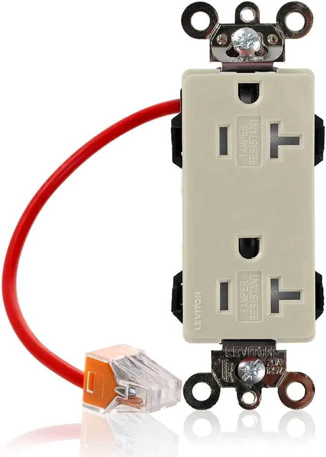 Leviton MT163-SCI Decora Plus Split-Circuit Industrial Grade Receptacle, Tamper-Resistant, 20 Amp 125 Volt, Lev-Lok Modular, Ivory