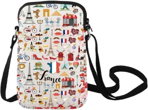 LEVLO France Cross Body Bag French Souvenir Gift Paris Landmarks Shoulder BagFrance Holiday Sling Bag For Women