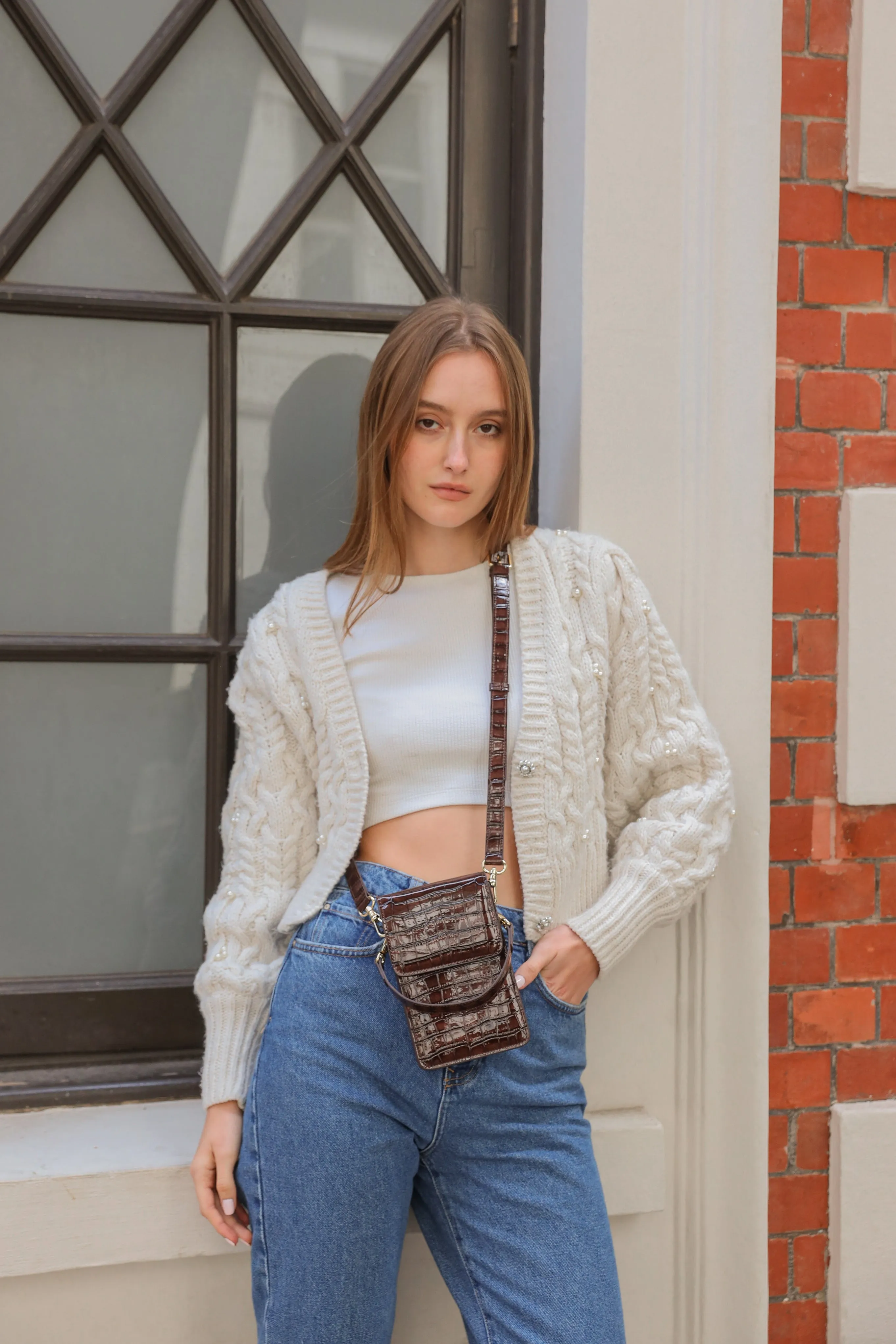 Lia Phone Bag - Brown Croc