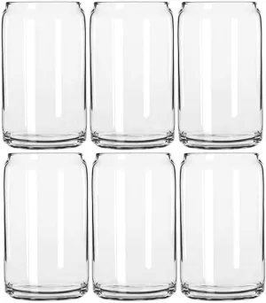 Libbey Glass Can Tumbler (Set of 6), Clear, 16 Fl Oz