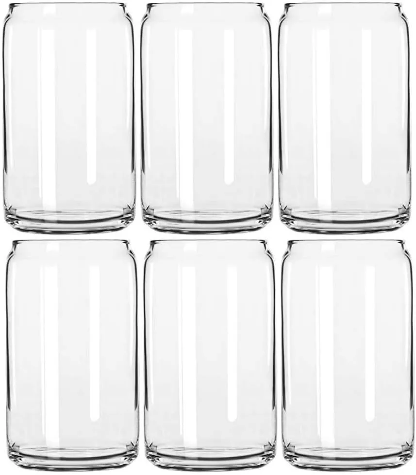 Libbey Glass Can Tumbler (Set of 6), Clear, 16 Fl Oz