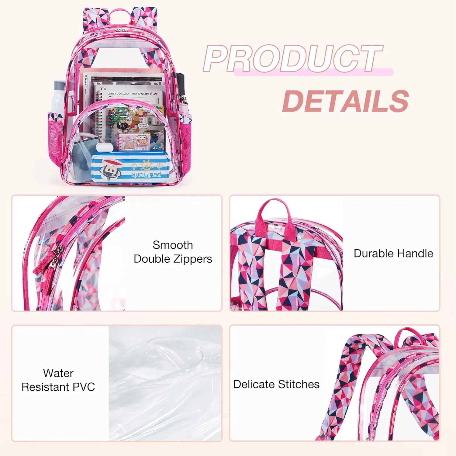 LIGHT FLIGHT Clear Backpack Heavy Duty Transparent Backpack Set See Through Bookbags Durable Backpacks for College, Security