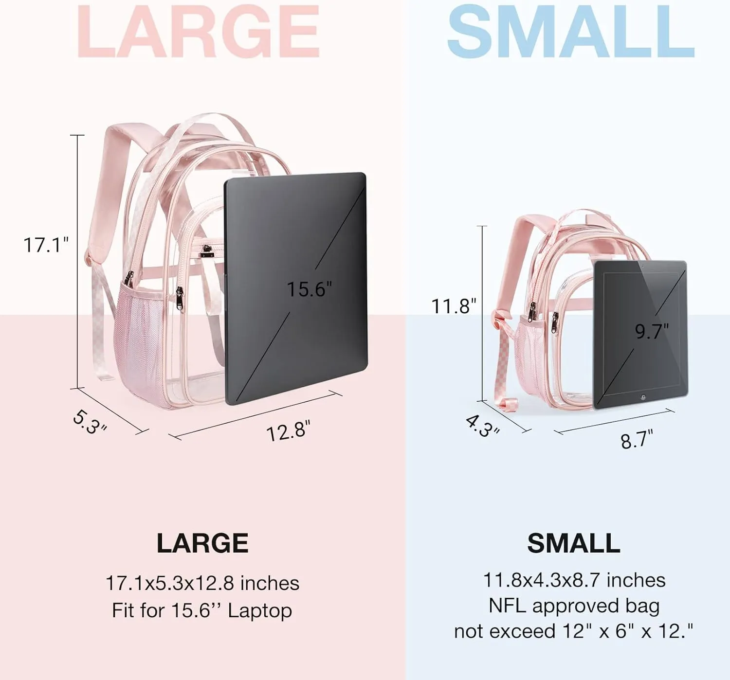 LIGHT FLIGHT Clear Backpack Heavy Duty Transparent Backpack Set See Through Bookbags Durable Backpacks for College, Security