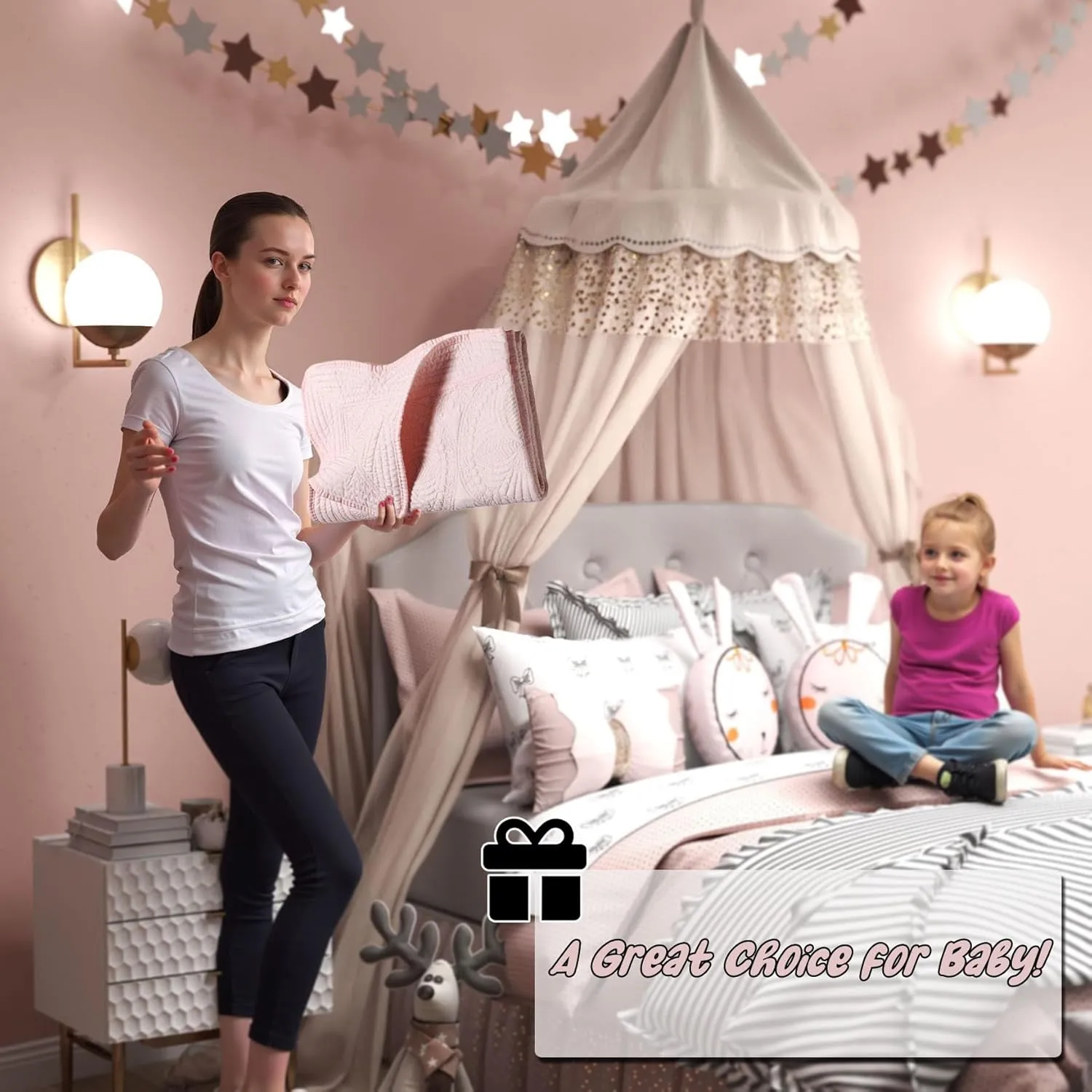 Lightweight Baby Quilt Neutral Durable, Personlized Baby Blankets Monogram Embossed, Four Seasons Cotton Quilted Blanket for Boys and Girls 36x46 Inches Pink