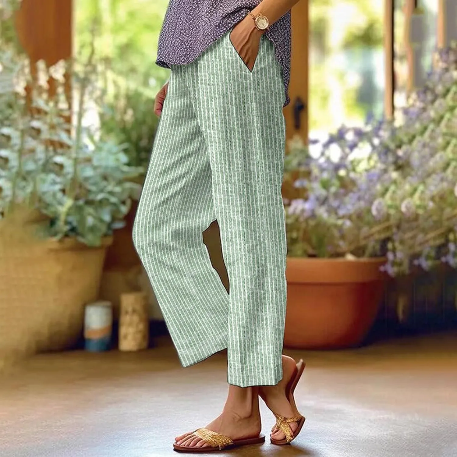 Lightweight Linen Pants Women Floral Cotton Linen Casual Pants Cropped Linen Pants Women Womens Cotton Linen Pants