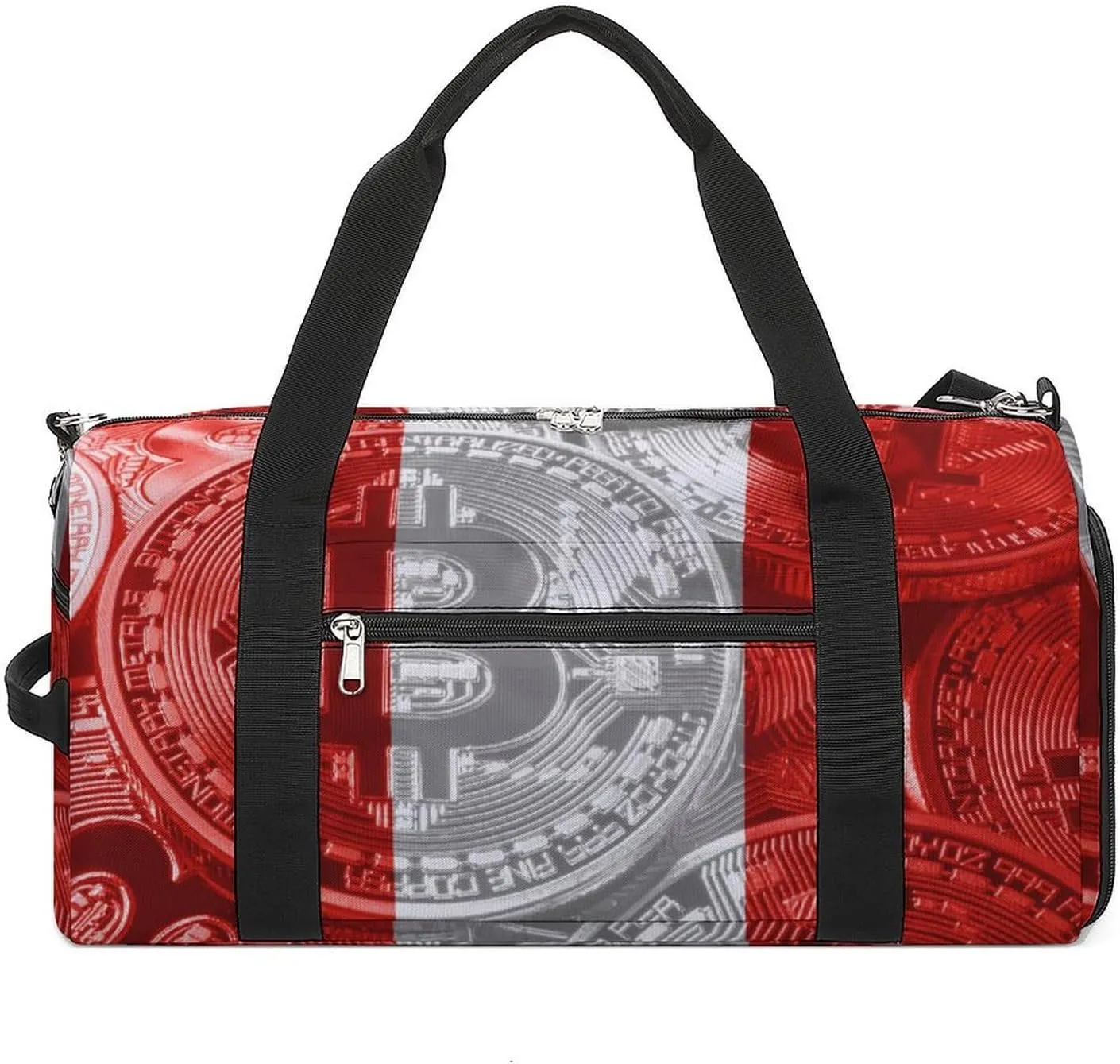 Lightweight Peru Flag Bitcoin Gym Bag with Shoe Compartment Waterproof Duffel