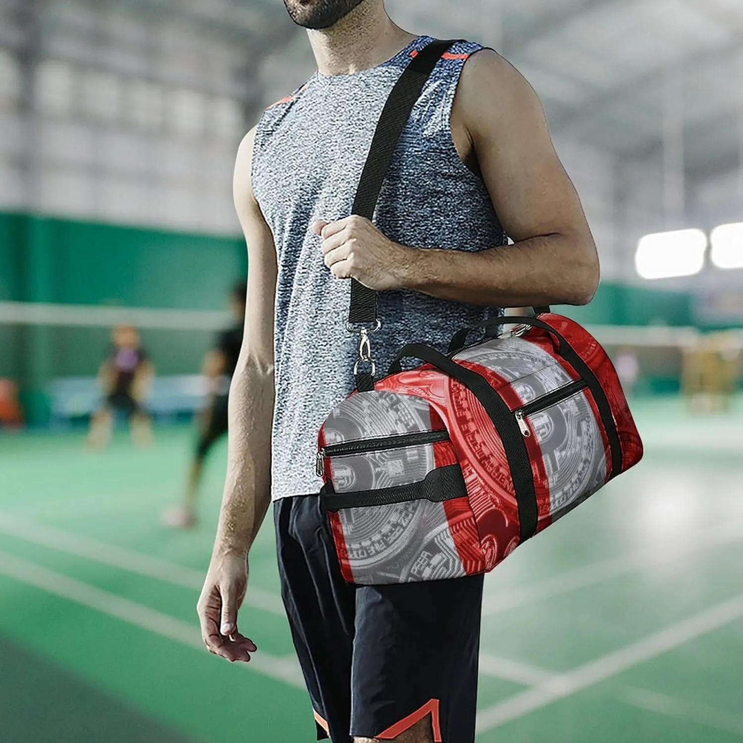 Lightweight Peru Flag Bitcoin Gym Bag with Shoe Compartment Waterproof Duffel