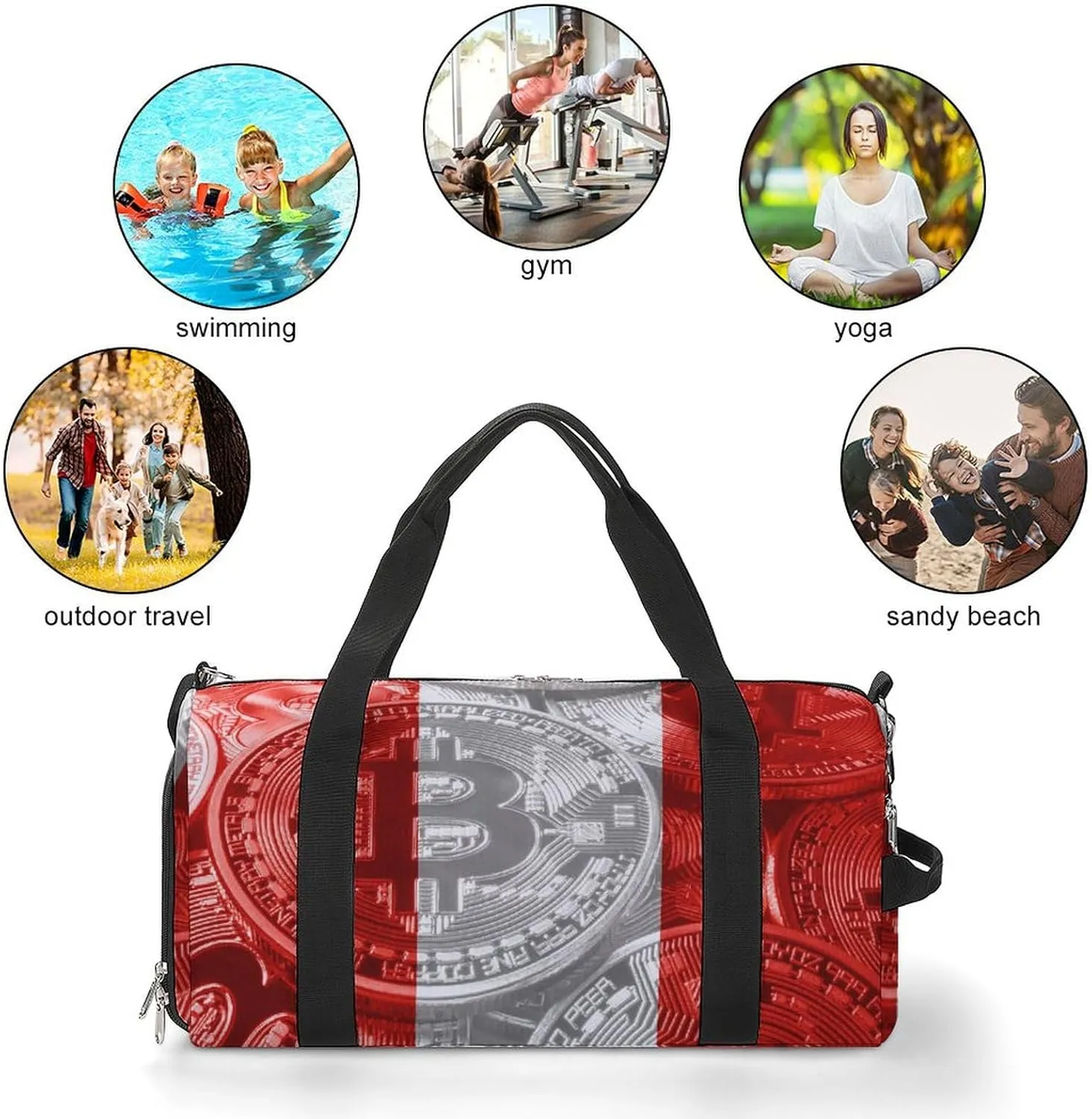 Lightweight Peru Flag Bitcoin Gym Bag with Shoe Compartment Waterproof Duffel