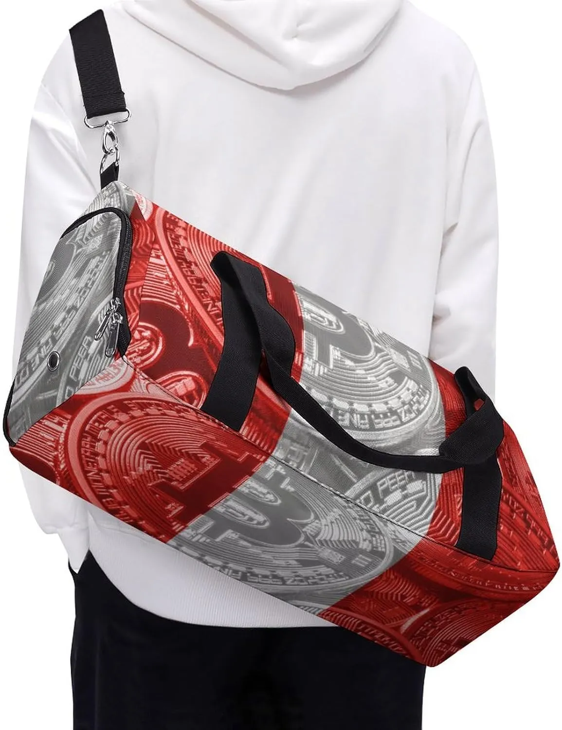 Lightweight Peru Flag Bitcoin Gym Bag with Shoe Compartment Waterproof Duffel