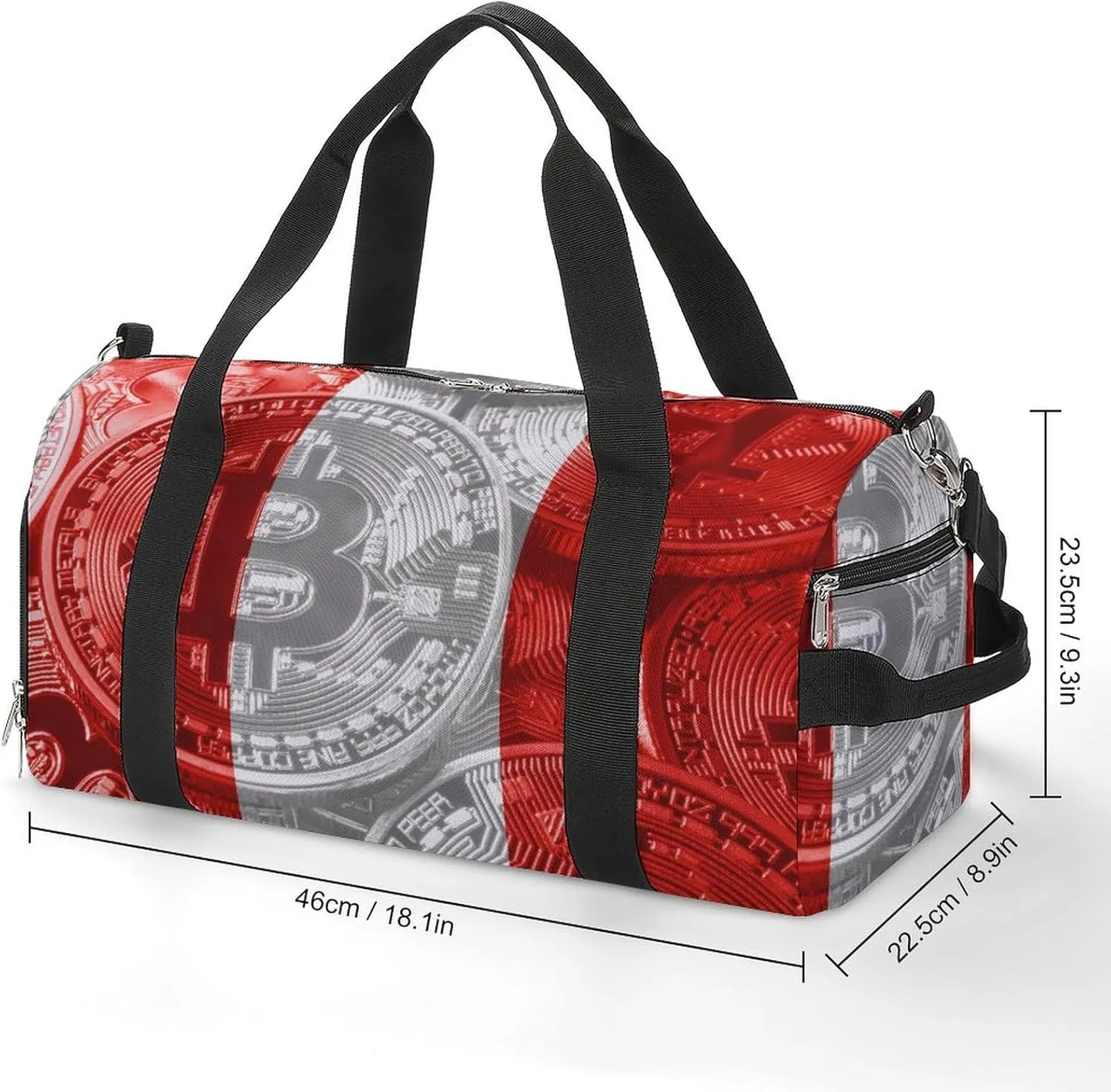 Lightweight Peru Flag Bitcoin Gym Bag with Shoe Compartment Waterproof Duffel