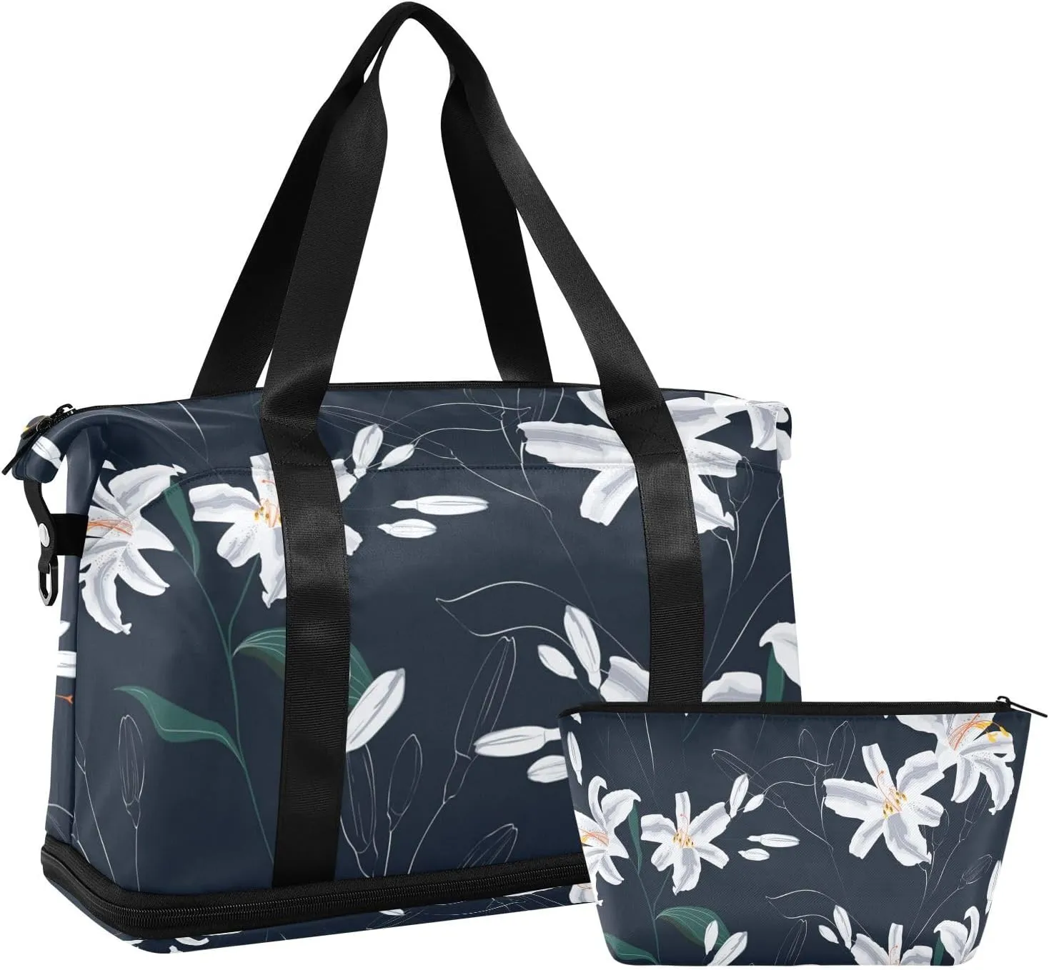 Lily in Black Versatile Sports Travel Bag - Lasting Twill Tote, Removable Wheel & Rod Bagging, Multi-pocket Design, Complimentary Makeup Bag