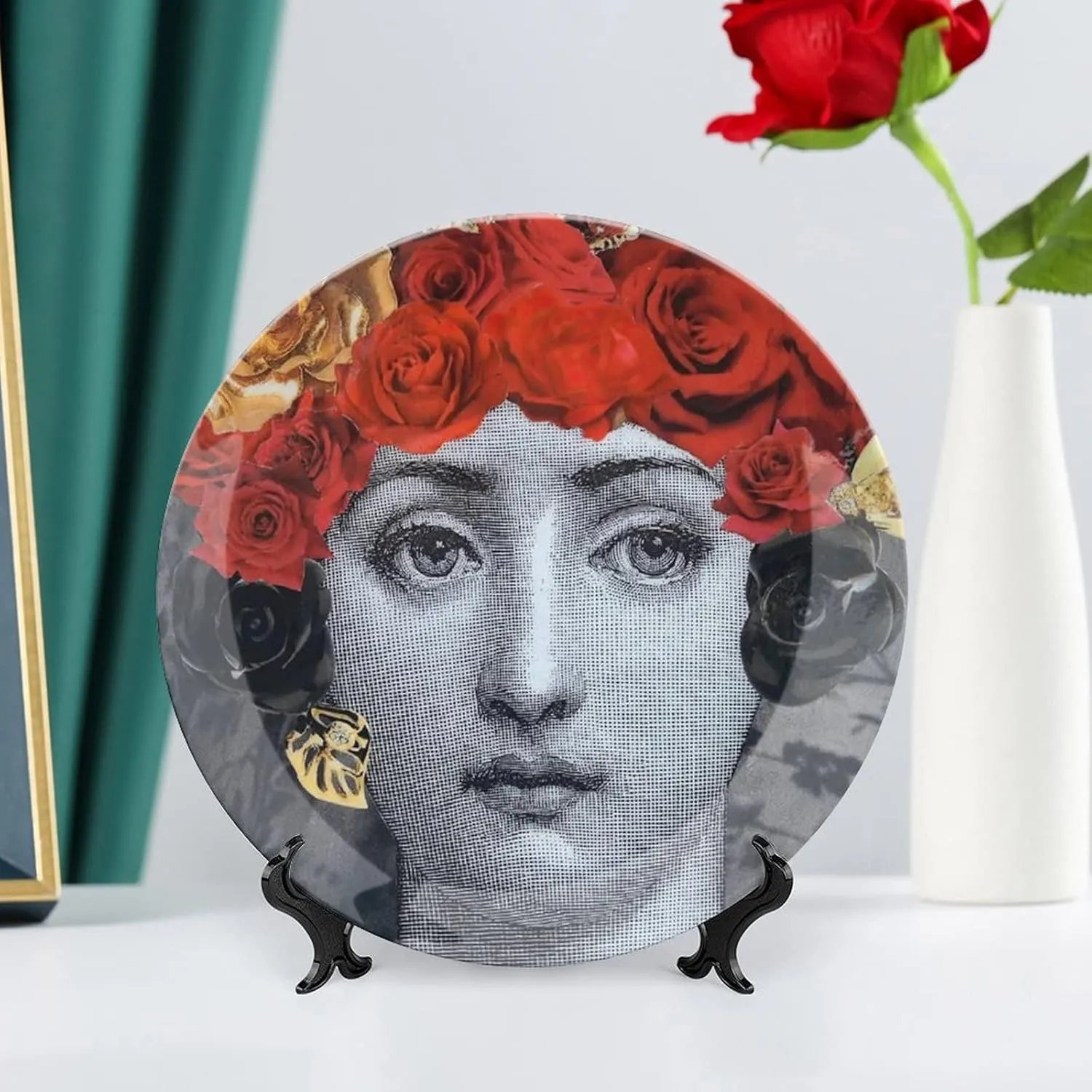 Lina Cavalieri Plate, Wall Decorative Plate, Mysterious Face Plate Wall Hanging Decoration,Including Bracket and Special Spring Hook,J (11),10inch