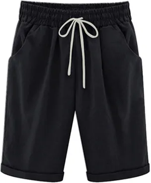 Linen Bermuda Shorts for Women Summer High Waisted Dressy Casual Pleated Wide Leg Summer Shorts with Pockets