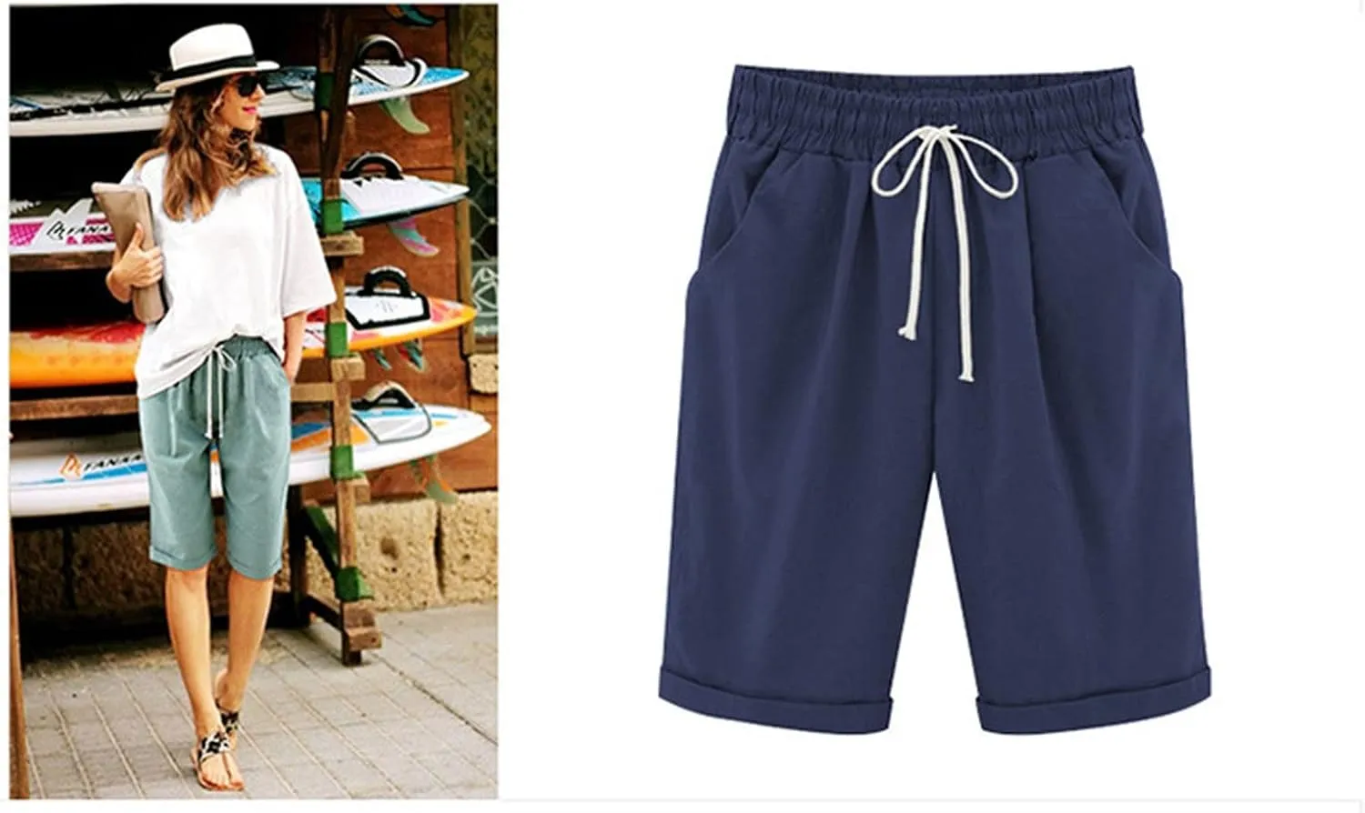 Linen Bermuda Shorts for Women Summer High Waisted Dressy Casual Pleated Wide Leg Summer Shorts with Pockets