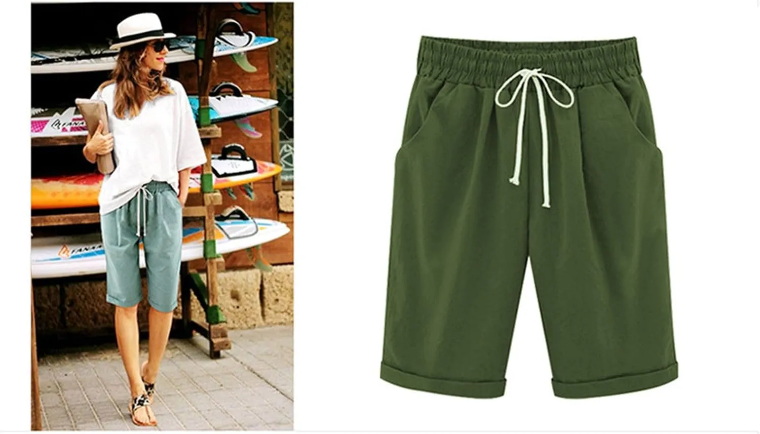 Linen Bermuda Shorts for Women Summer High Waisted Dressy Casual Pleated Wide Leg Summer Shorts with Pockets