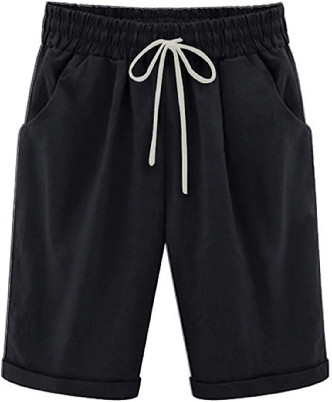 Linen Bermuda Shorts for Women Summer High Waisted Dressy Casual Pleated Wide Leg Summer Shorts with Pockets