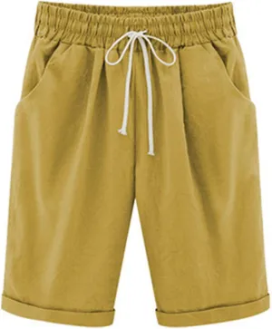 Linen Bermuda Shorts for Women Summer High Waisted Dressy Casual Pleated Wide Leg Summer Shorts with Pockets
