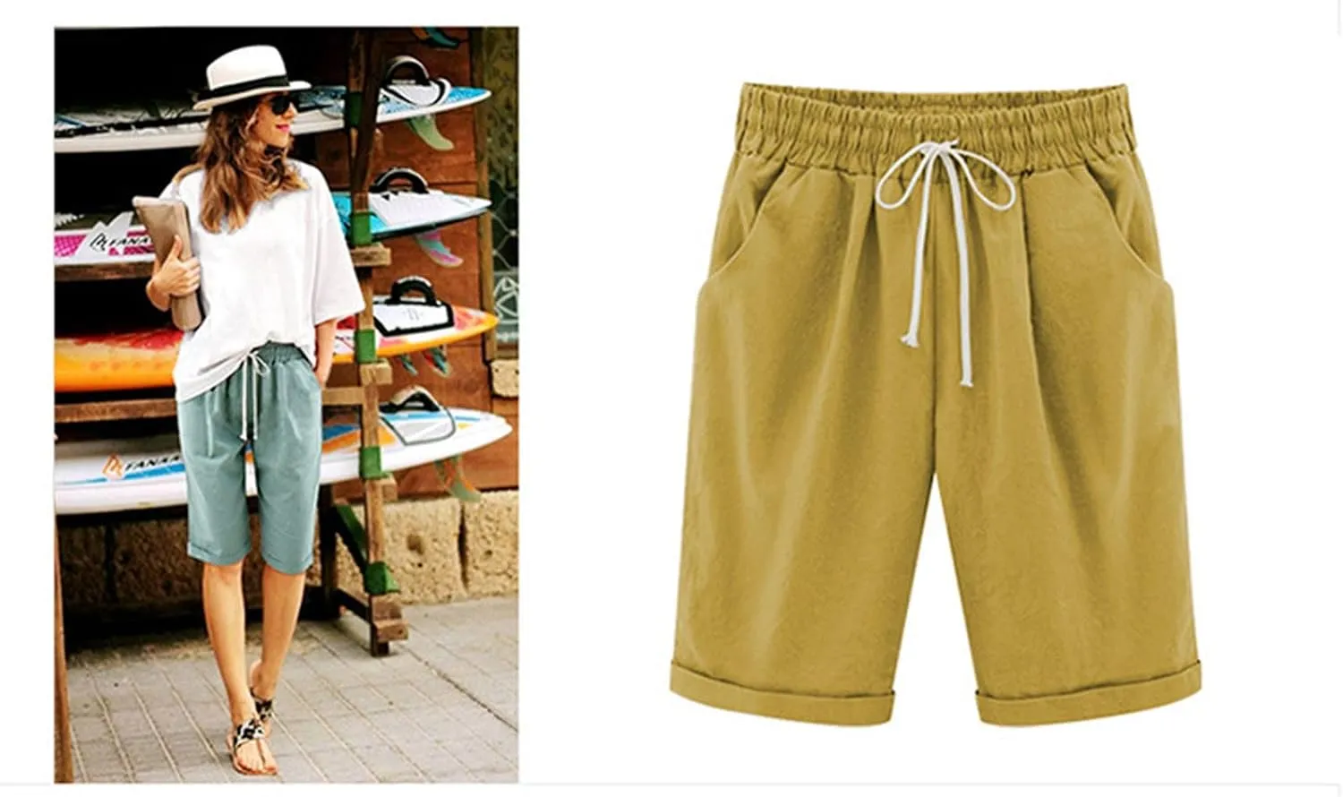 Linen Bermuda Shorts for Women Summer High Waisted Dressy Casual Pleated Wide Leg Summer Shorts with Pockets