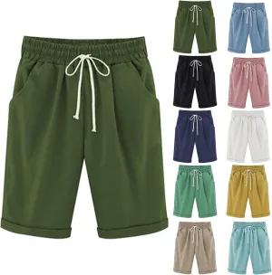Linen Bermuda Shorts for Women Summer High Waisted Dressy Casual Pleated Wide Leg Summer Shorts with Pockets