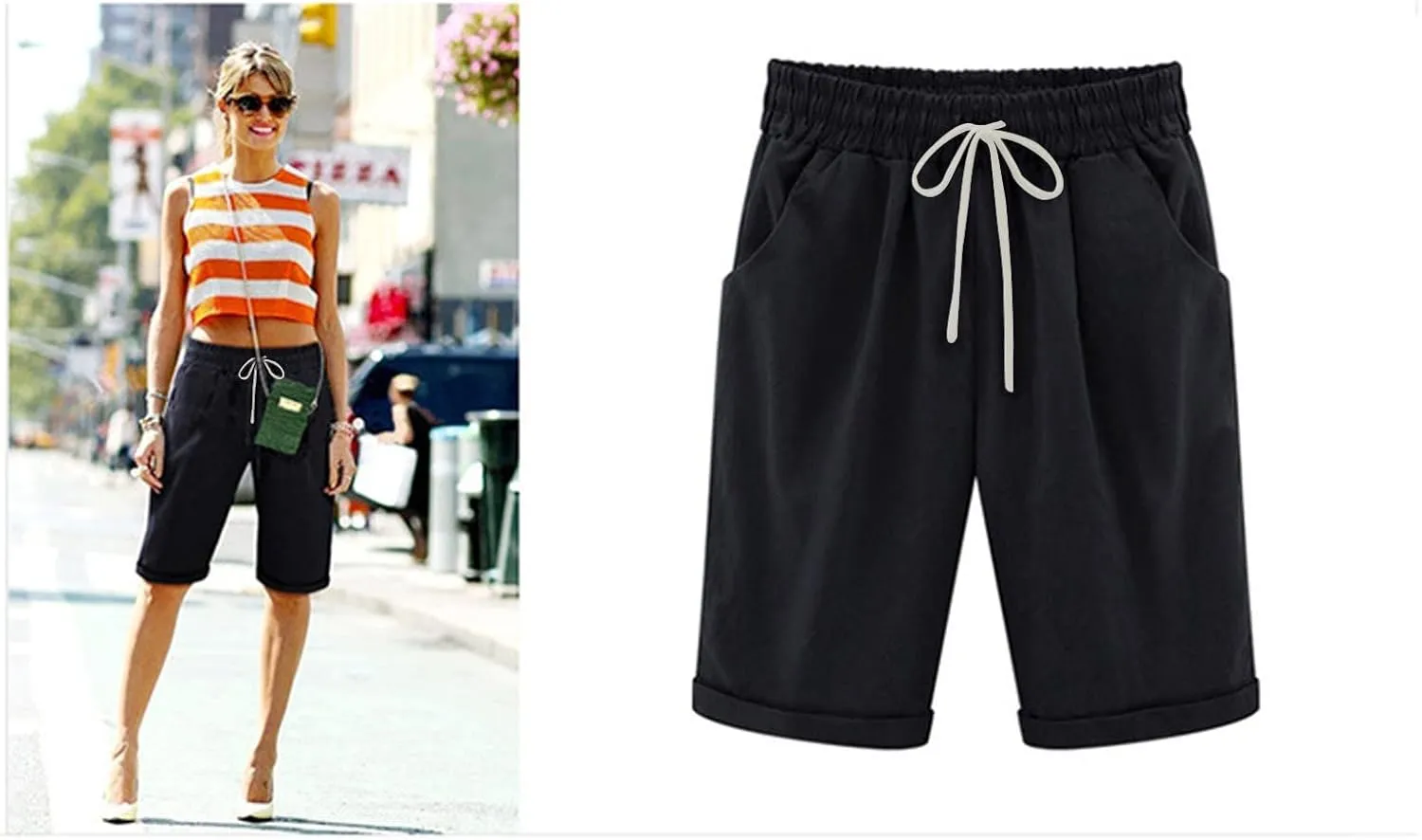 Linen Bermuda Shorts for Women Summer High Waisted Dressy Casual Pleated Wide Leg Summer Shorts with Pockets