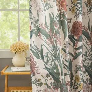 Linen Botanical Curtains 63 Inch Length Pair Whimsical Protea Flower Garden Curtains Retro Farmhouse Light Filtering Window Curtain Panels for Dining Room Country Cottage Home Decor 50" W x 63" L