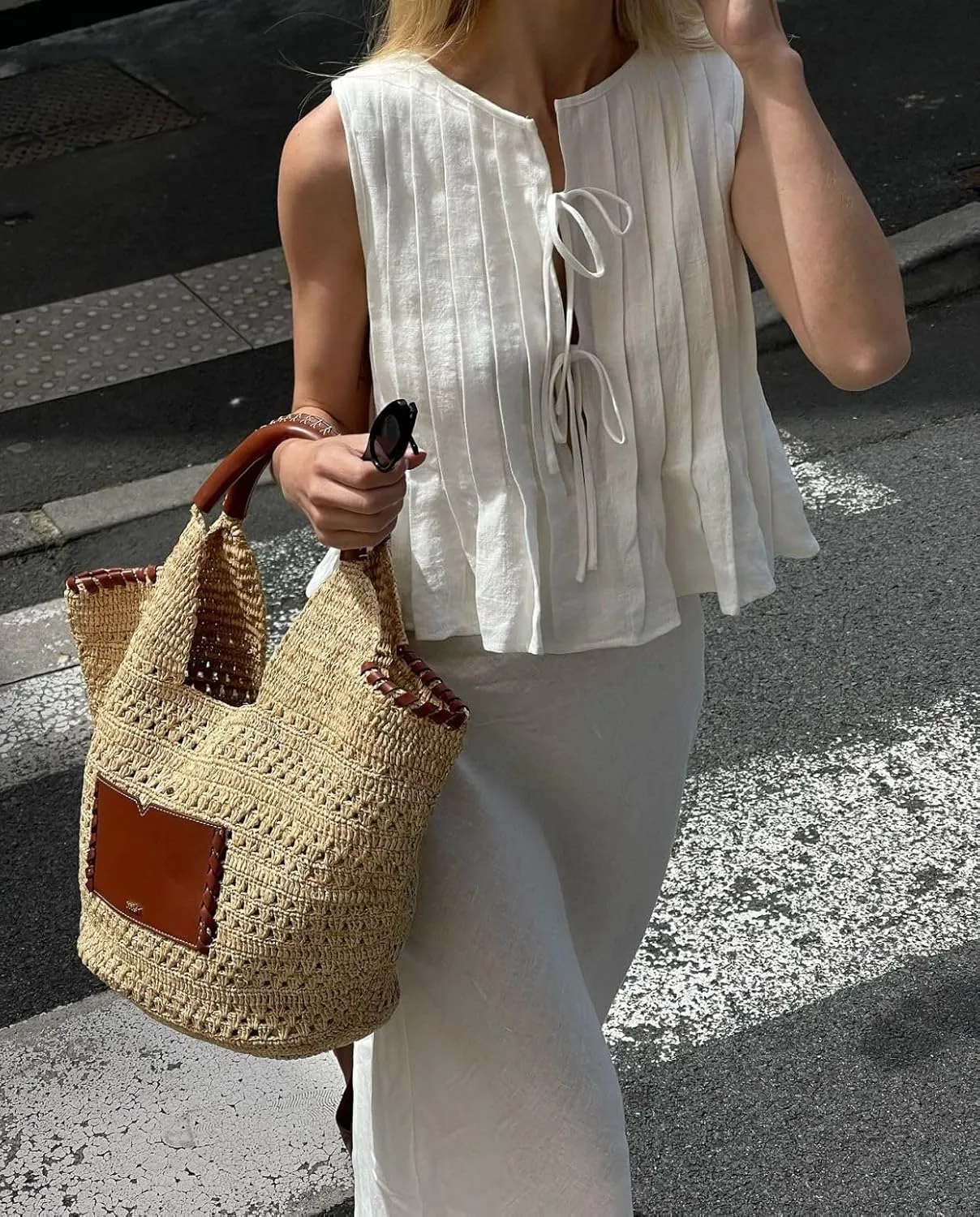 Linen Bow Tie Front Tank Top Women Coquette Pleated Peplum Blouse Y2K Babydoll Ruffle Shirt Sleeveless Tunic Outfits