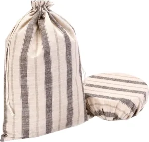 Linen Bread Storage Bag with Drawstring - Reusable Sourdough Rounds Holder for Homemade Bread and Ingredient Storage(Brown stripes)