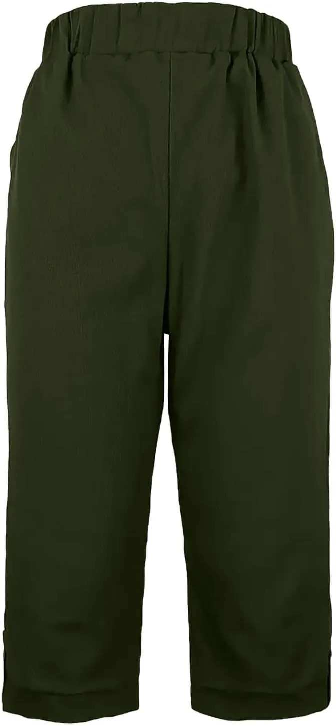 Linen Capri Pants for Women High Waisted Straight Leg Palazzo Trousers Lightweight Beach Lounge Pants with Pockets