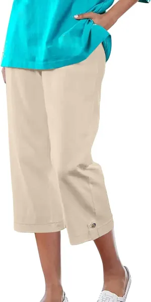 Linen Capri Pants for Women High Waisted Straight Leg Palazzo Trousers Lightweight Beach Lounge Pants with Pockets