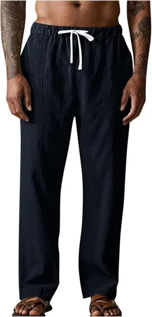 Linen for Man Fall Summer Loose Fit Straight Leg Basic Long Leg Trousers Pants Mens 2025 Fashion Y2K
