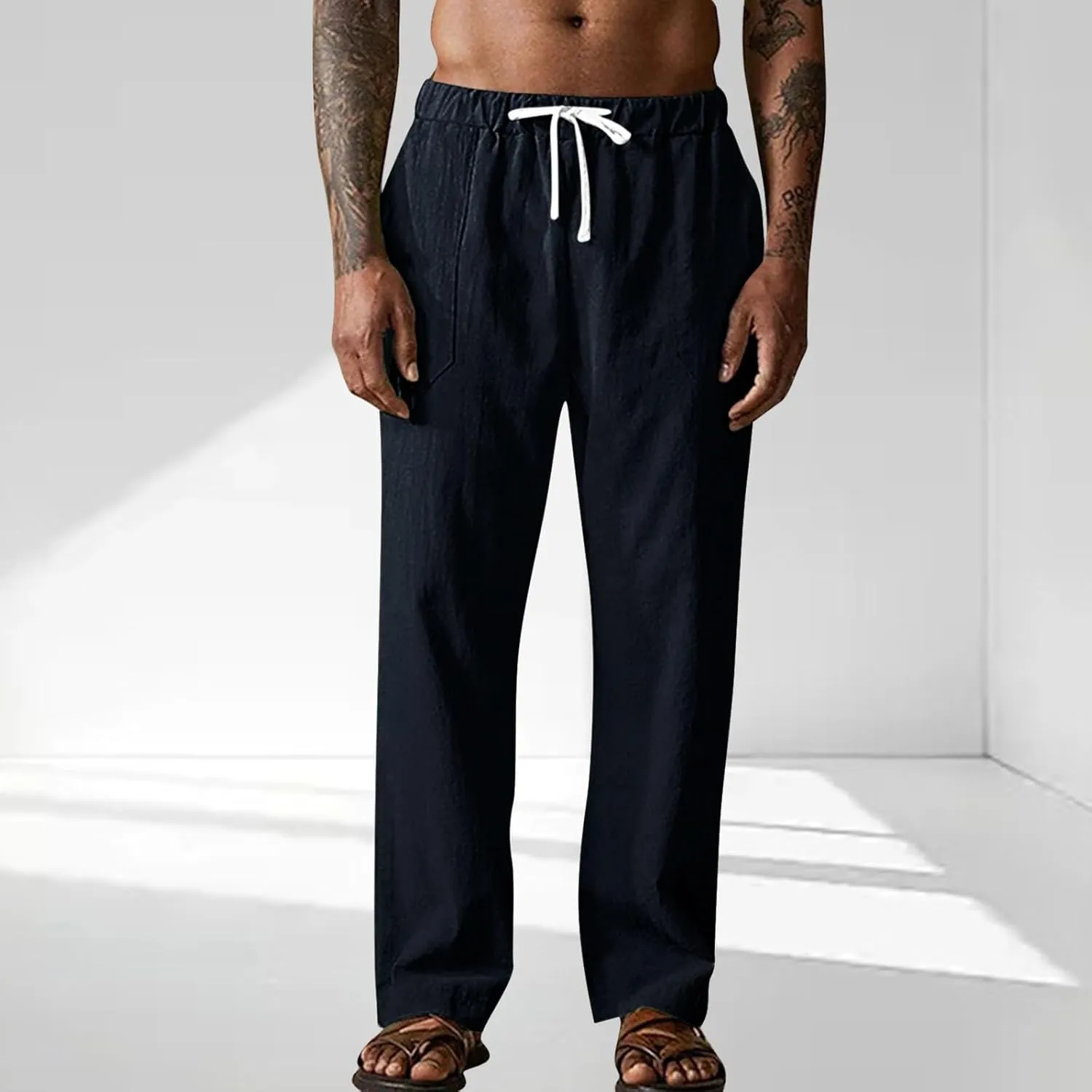 Linen for Man Fall Summer Loose Fit Straight Leg Basic Long Leg Trousers Pants Mens 2025 Fashion Y2K