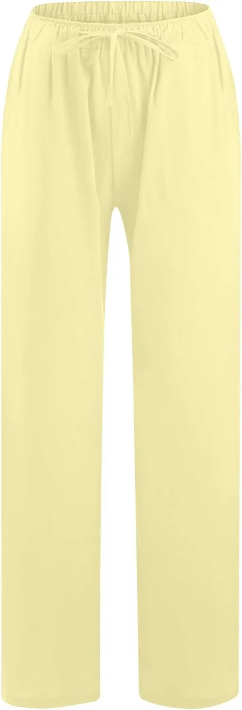 Linen Pants Women Casual Summer Palazzo Pants Loose Fit Beach Pants High Waisted Drawstring Wide Leg Trousers 2025