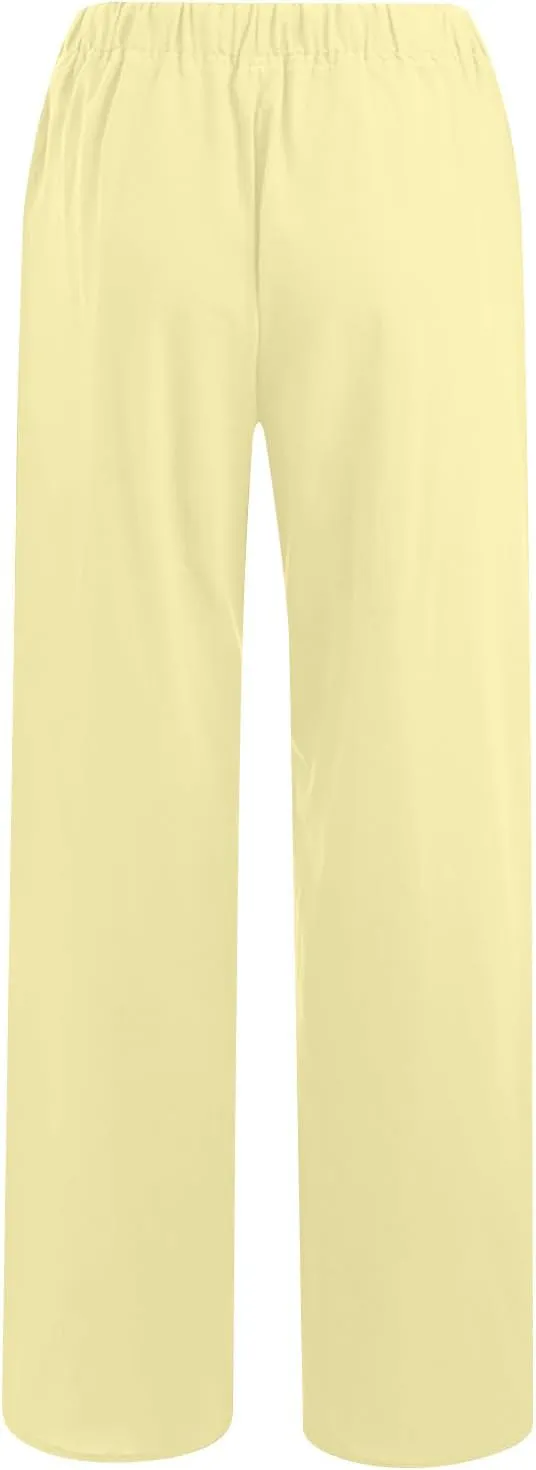 Linen Pants Women Casual Summer Palazzo Pants Loose Fit Beach Pants High Waisted Drawstring Wide Leg Trousers 2025