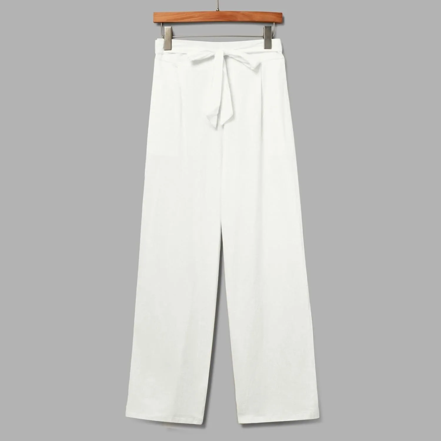 Linen Pants Women Plus Size High Waisted Dress Pants Knot Tie Straight Leg Work Pants Paperbag Pants with Pockets