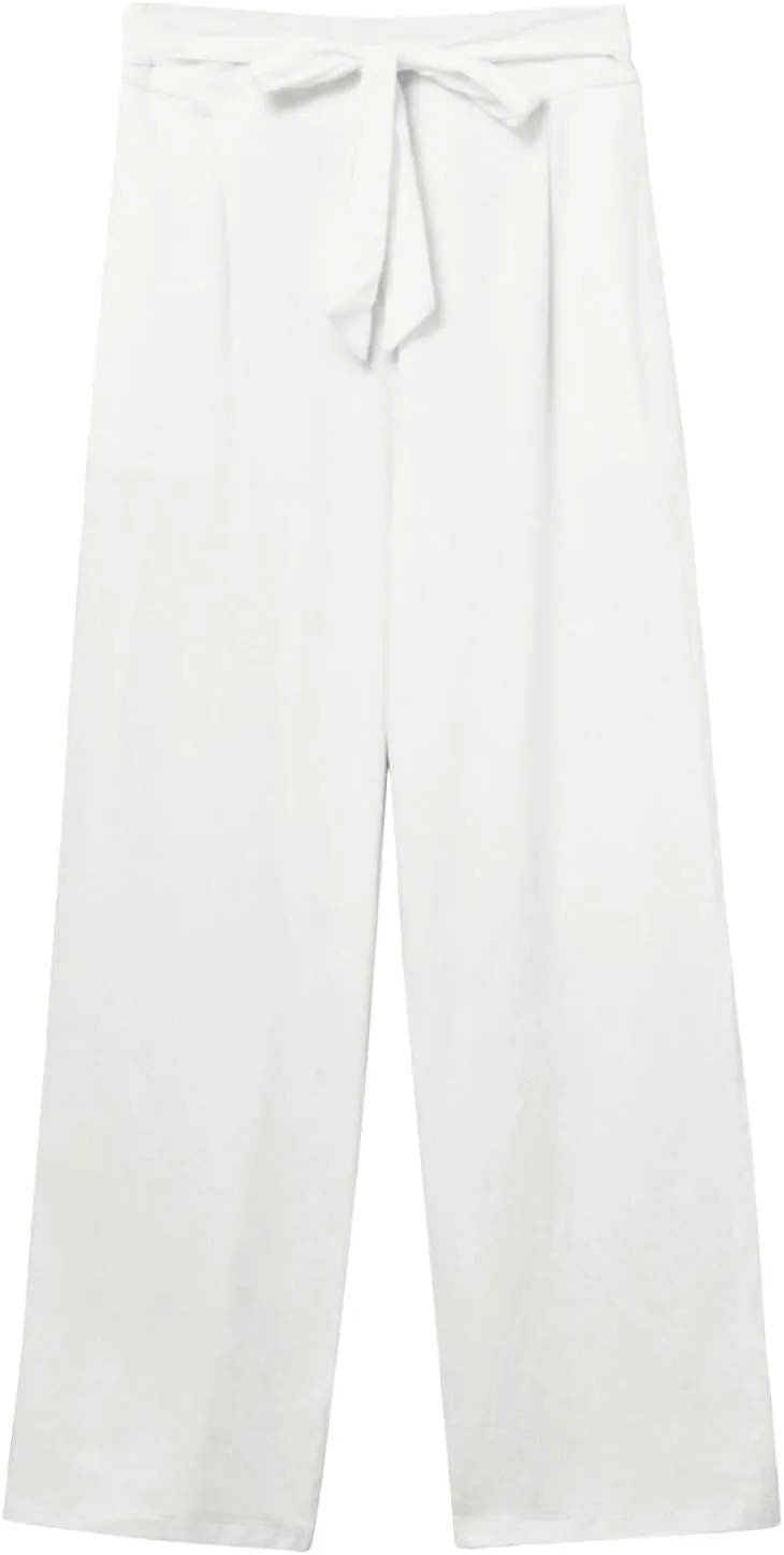 Linen Pants Women Plus Size High Waisted Dress Pants Knot Tie Straight Leg Work Pants Paperbag Pants with Pockets