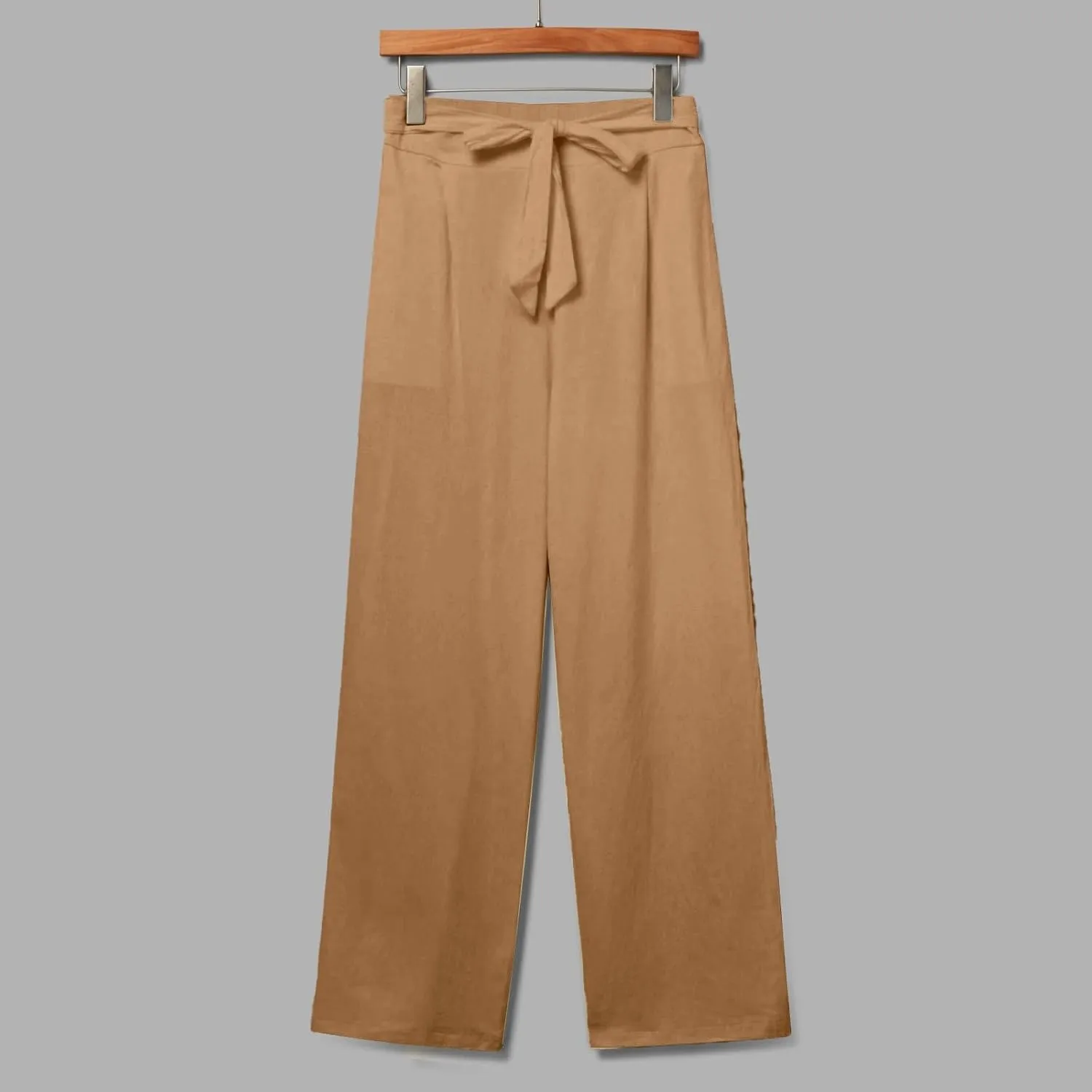 Linen Pants Women Plus Size High Waisted Dress Pants Knot Tie Straight Leg Work Pants Paperbag Pants with Pockets