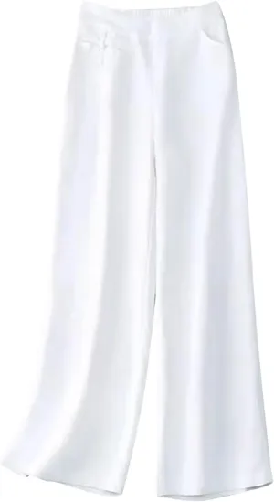 Linen Pants Women Summer Solid High Waisted Cotton Linen Palazzo Pants Wide Leg Long Lounge Trousers with Pockets