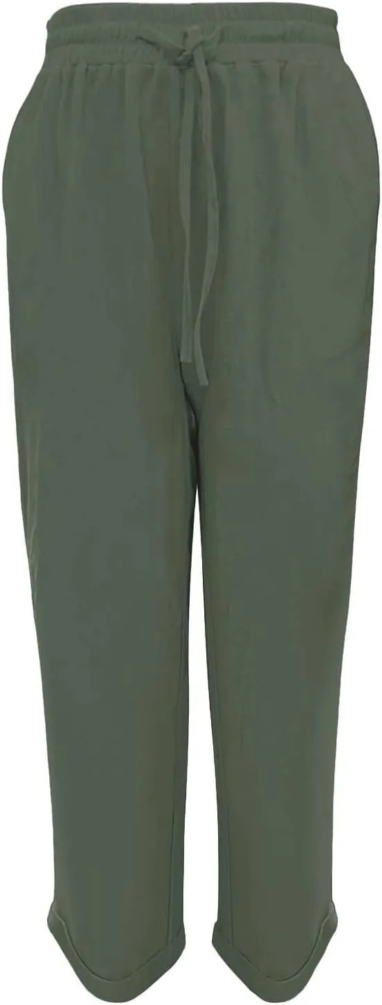 Linen Pants Womens Relaxed Fit Casual Vacation Cotton Linen Pant Trendy Drawstrings Lounge Trousers with Pockets