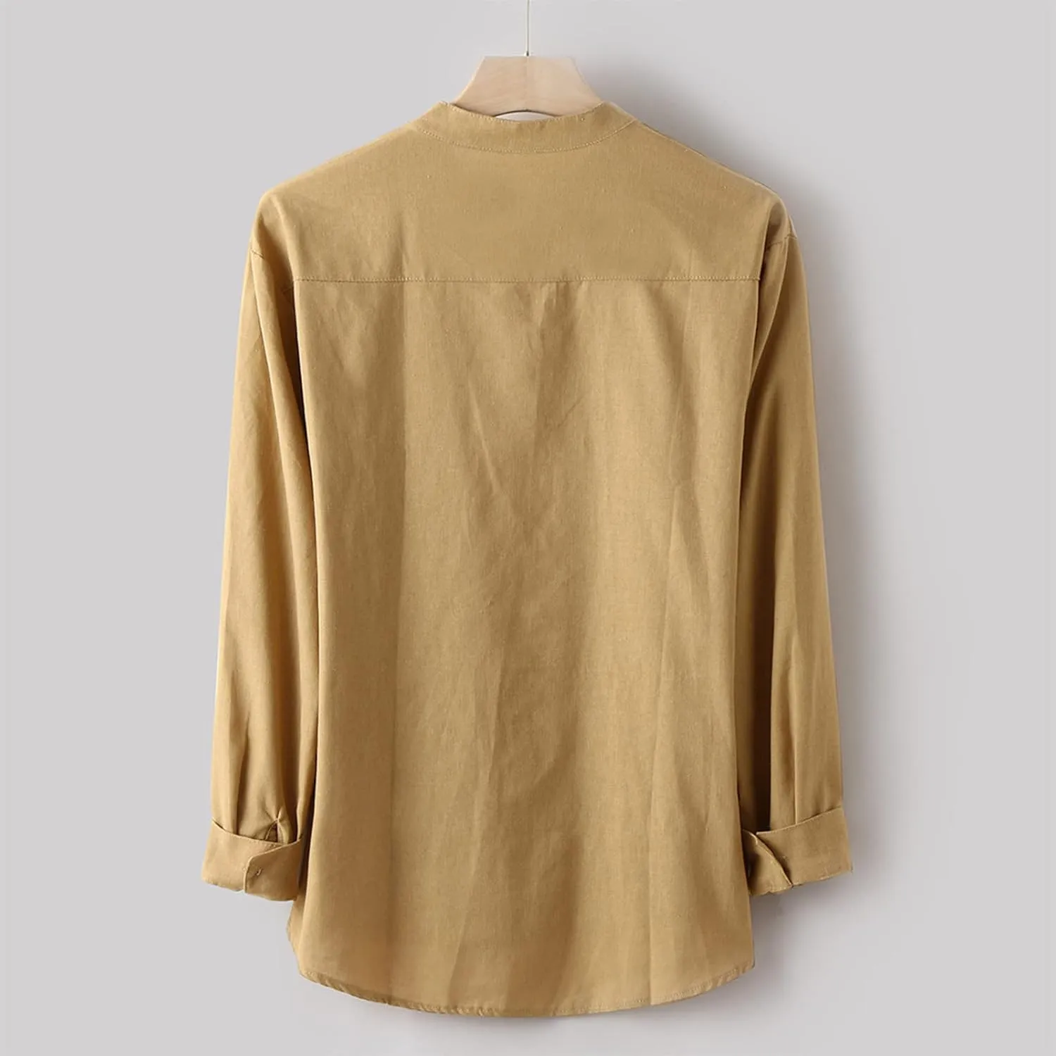 Linen Shirt Men Button Down Long Sleeves Cotton Solid Color Summer Beach Dress Shirt Casual Trendy Summer Clothing