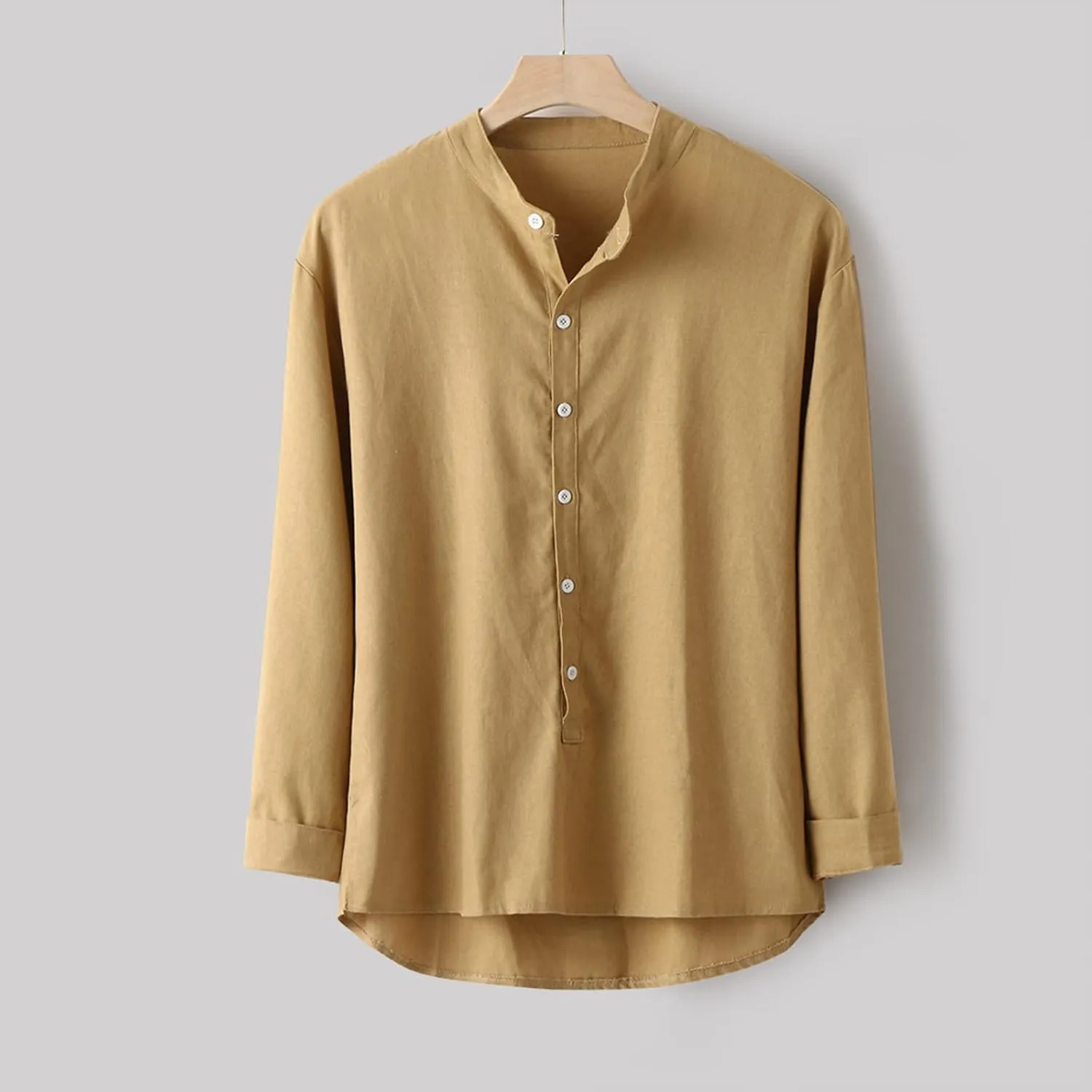 Linen Shirt Men Button Down Long Sleeves Cotton Solid Color Summer Beach Dress Shirt Casual Trendy Summer Clothing