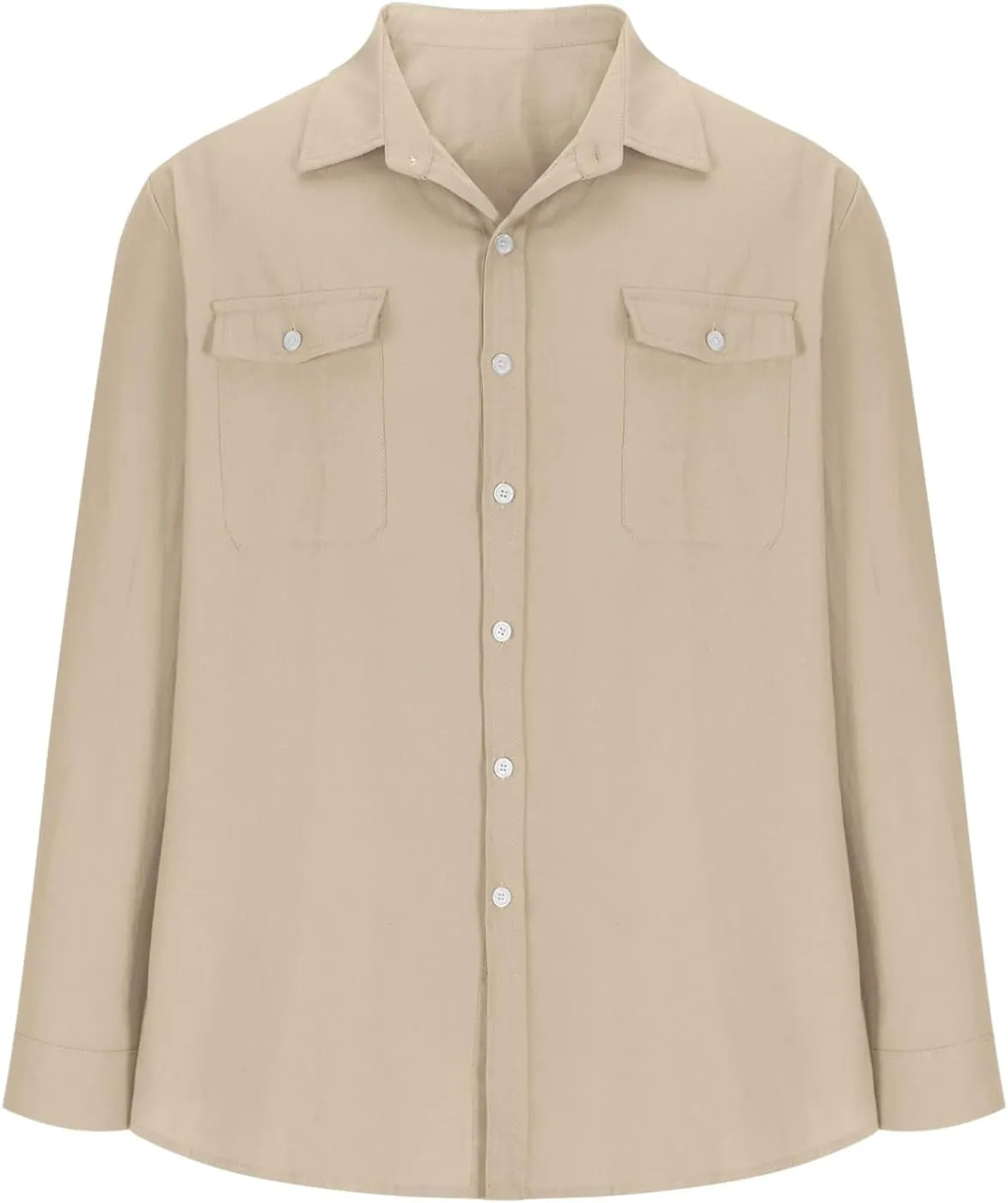 Linen Shirt Men Long Sleeve Solid Color Cotton Linen Button Down Tees with Pockets 2025 Spring Casual Blouses Top