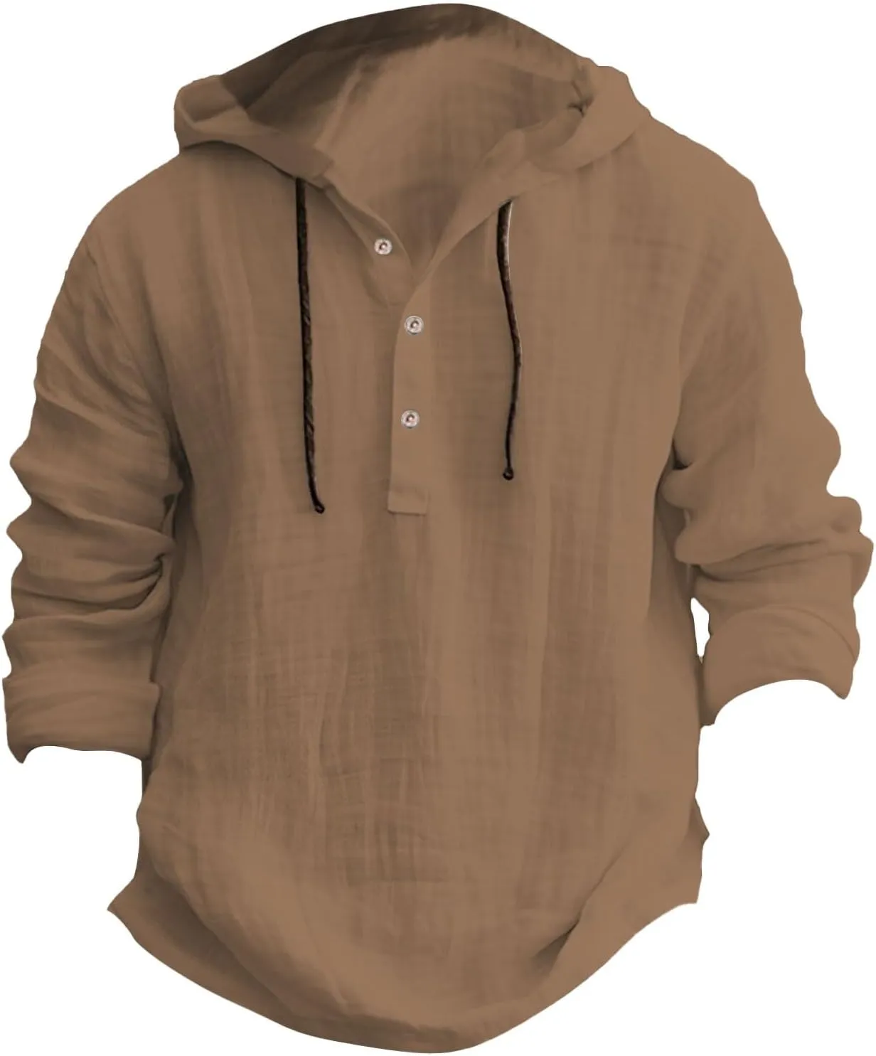 Linen Shirts for Men Lightweight Button Up Long Sleeve Shirts with Hood Regular Fit Cotton Beach Shirt