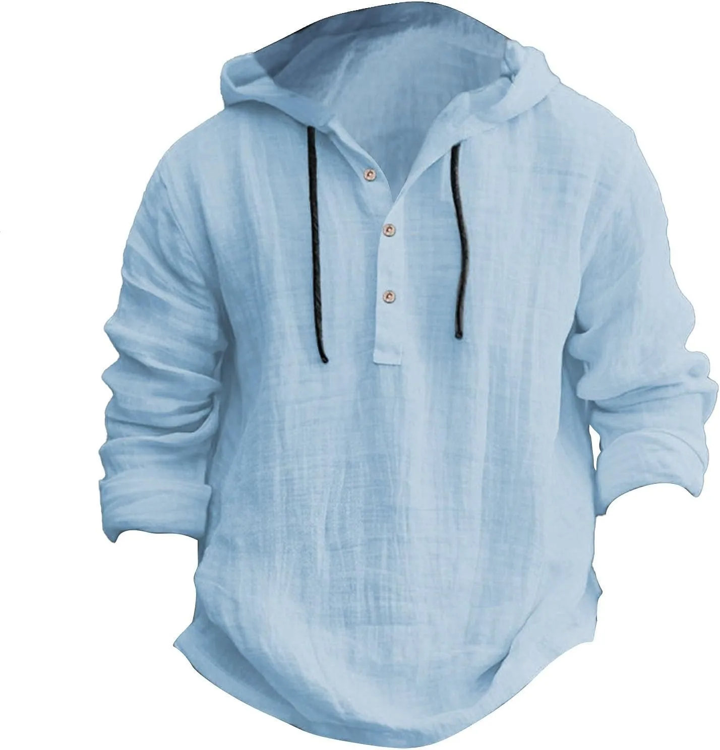 Linen Shirts for Men Lightweight Button Up Long Sleeve Shirts with Hood Regular Fit Cotton Beach Shirt