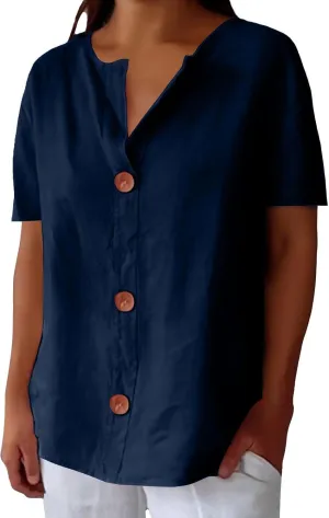 Linen Shirts for Women 2025 Summer Button Down Short Sleeve Loose Fit Shirts Fashion Boho Casual Beach Tops