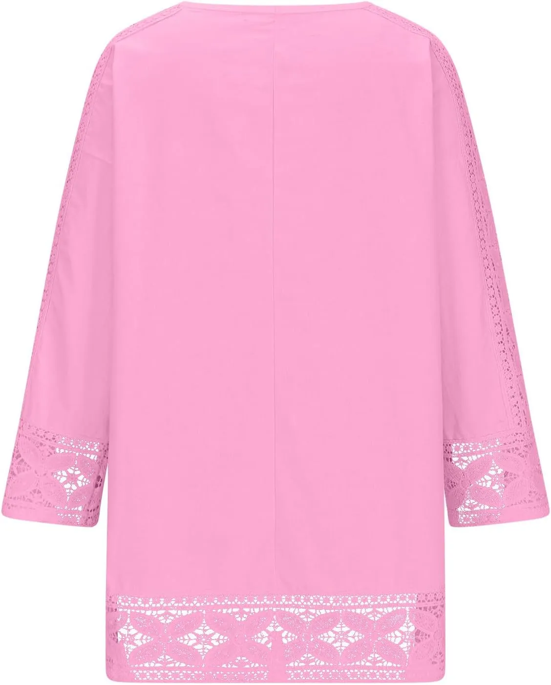Linen Shirts for Women Lace Patchwork 3/4 Length Sleeve Womens Tops Mock Neck Dressy Casual Loose Fit Cotton Blouse