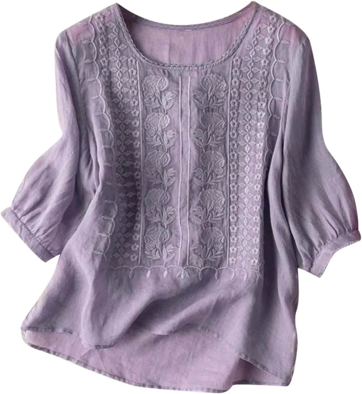 Linen Shirts for Women Shirts V Neck Roll Up Sleeve Blouses Tops White Cover Up Shirt Womens Casual V Neck 3/4