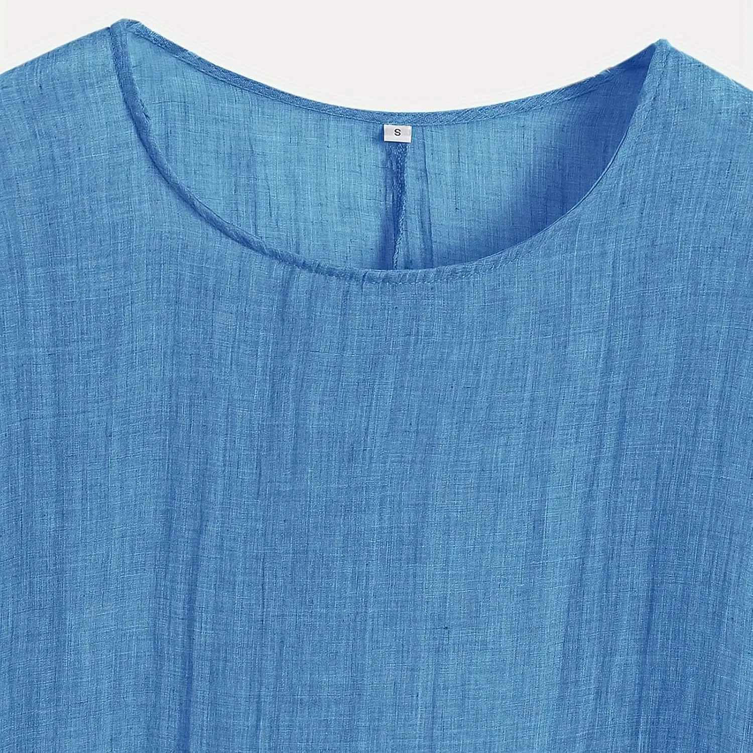 Linen Shirts for Women Short Sleeve Casual Tops Loose Fit Round Neck Blouses Fashion Graphic Print T-Shirts