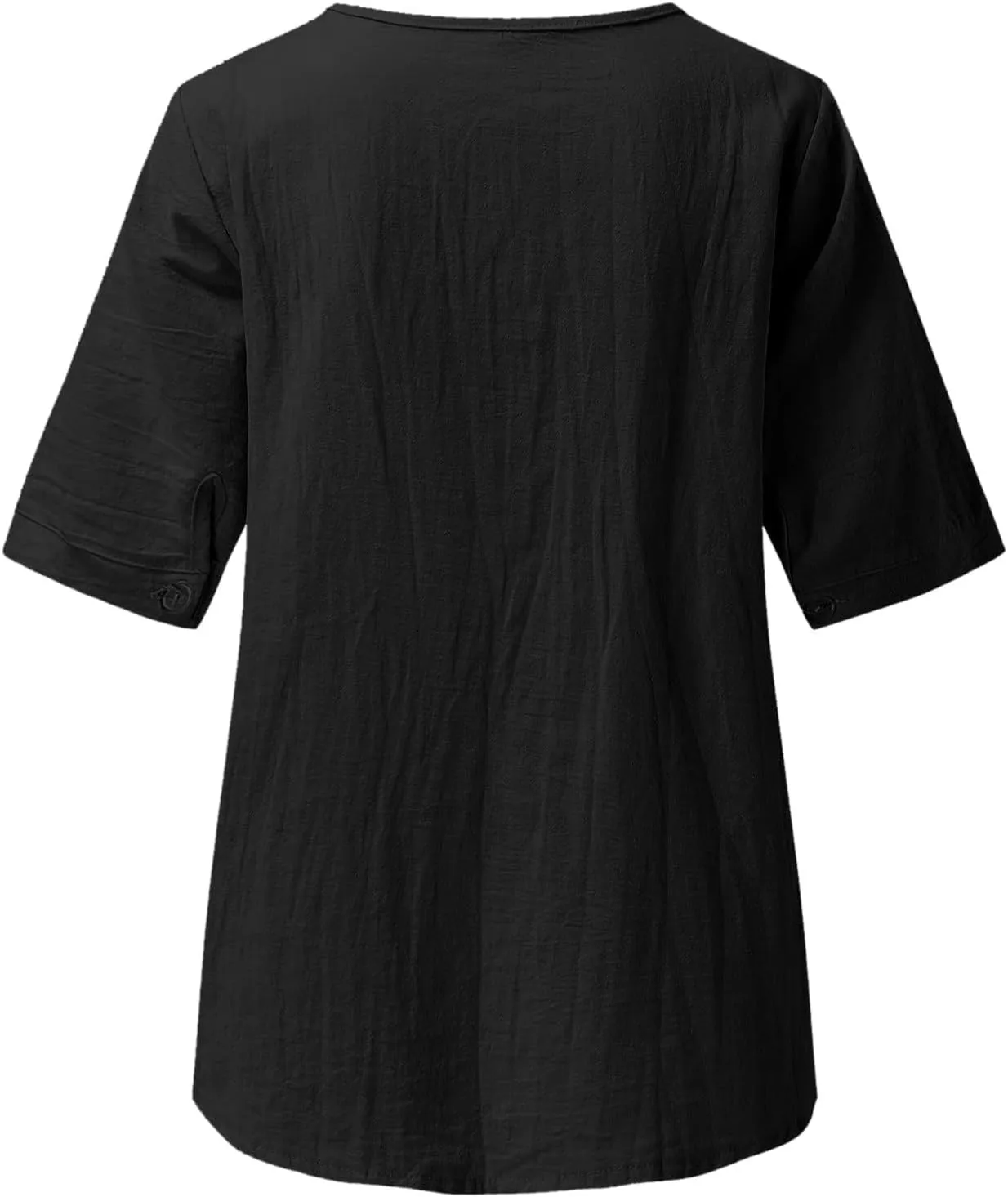 Linen Shirts for Women Short Sleeve Fashion Solid Color Blouses Trendy Loose Fit V-Neck T-Shirts Summer Clothes