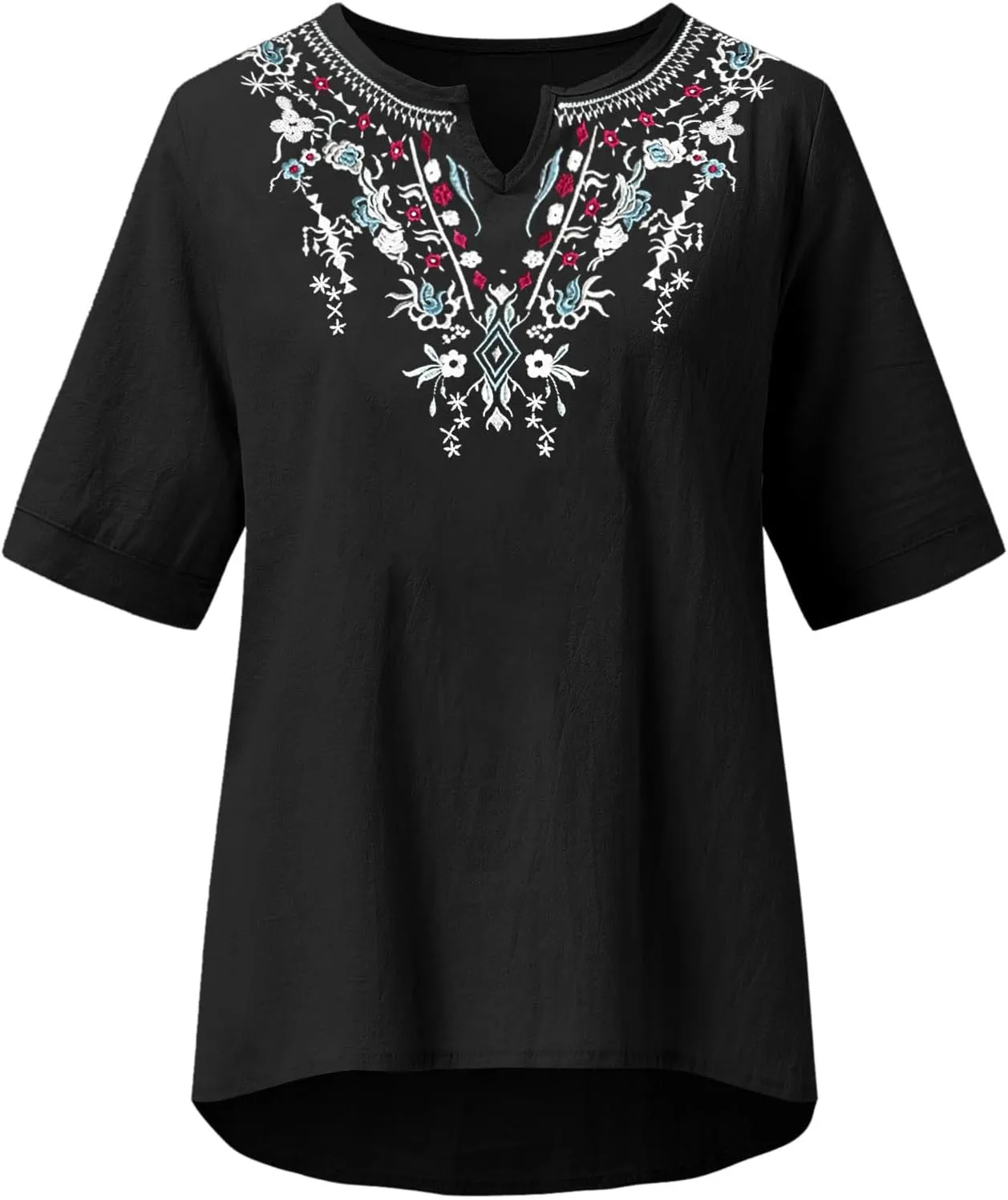 Linen Shirts for Women Short Sleeve Fashion Solid Color Blouses Trendy Loose Fit V-Neck T-Shirts Summer Clothes